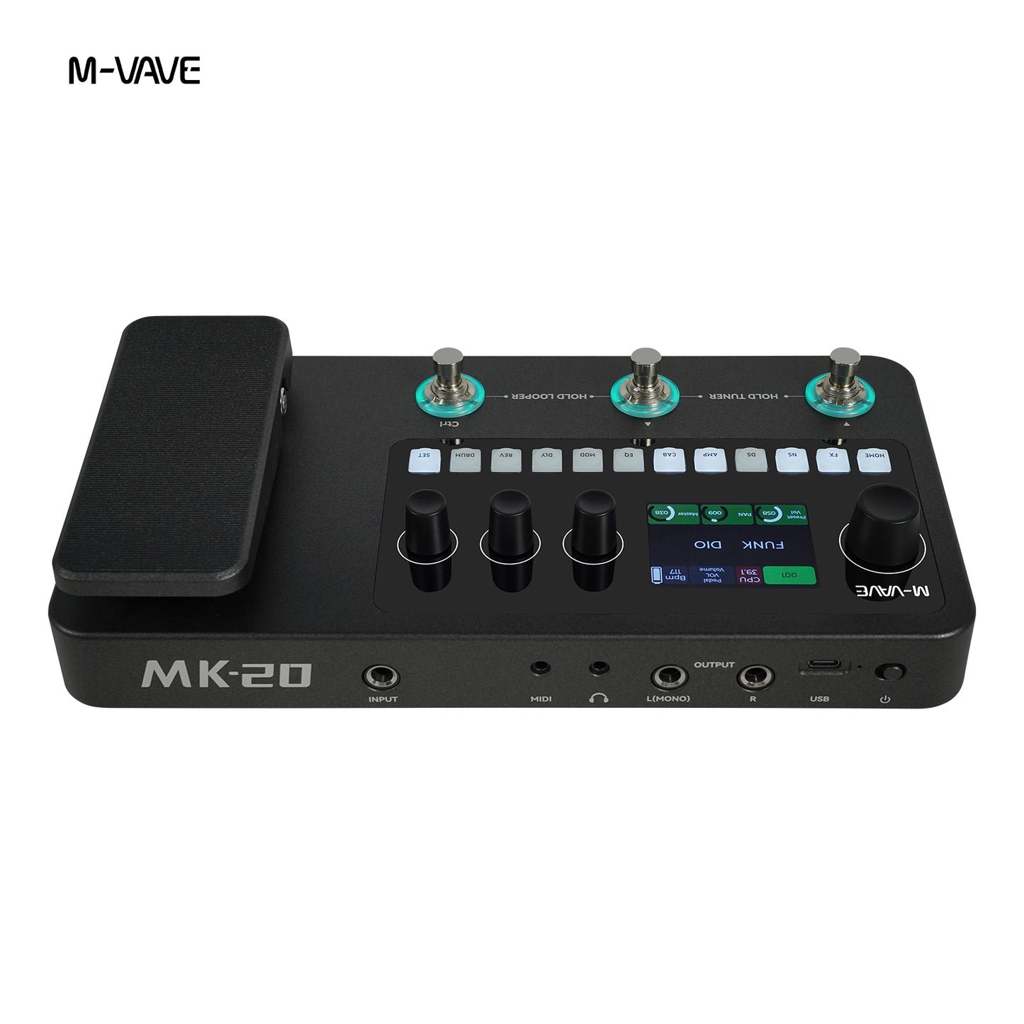 M-VAVE MK-20 Black YUIMER MK-20 white Guitar & Bass Multi Effects Pedal, Rechargeable Digital Processor with 2.4" LCD, 20s Looper, 128 Drum Patterns, Bluetooth USB-C Recording for Live Practice Studio