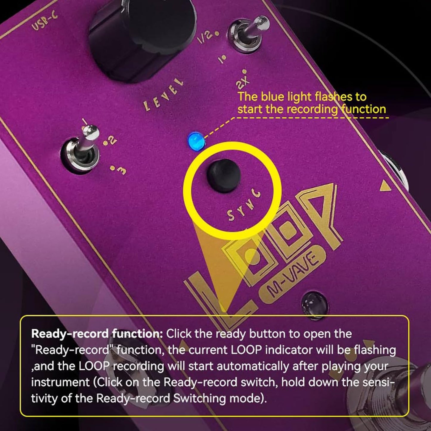 M-VAVE LOOP Phrase Looping Effects Guitar Pedal, 3-position Track Storage / 11-minute Recording