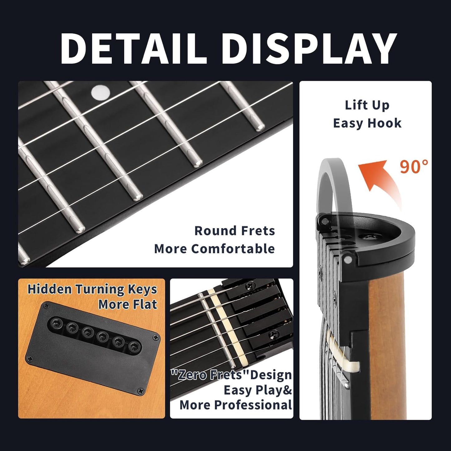 Leego Compact Electric Guitar, Small Lightweight Headless Guitar for Travel and Practice, Portable Solid Body Easy Assemble Stands with Gig Bag, Natural