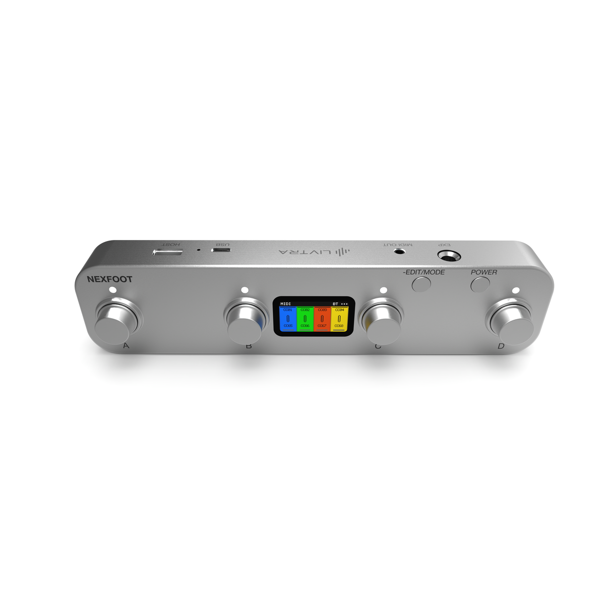 LIVTRA NEXFOOT Smart Footswitch MIDI Controller 2-in-1 Knob & Foot Controller, 4-Channel MIDI Output, External Exp Pedal Support