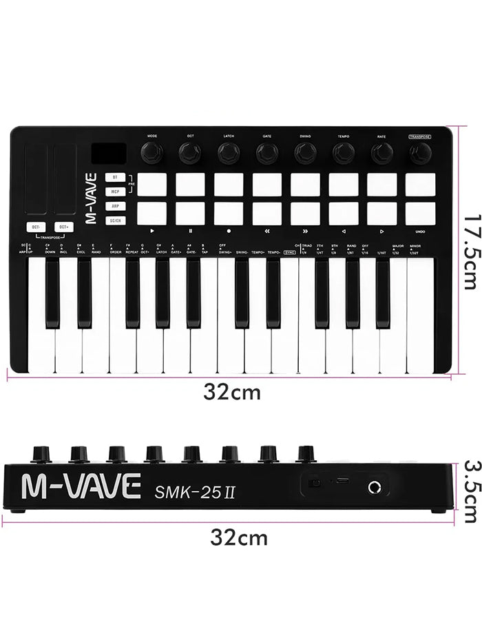 M-VAVE SMK-25 II MIDI Keyboard Controller with Backlit Drum Pads, Bluetooth Wireless Portable Rechargeable MIDI Controller, Beat Maker DAW Controller Wireless Bluetooth MIDI Keyboard
