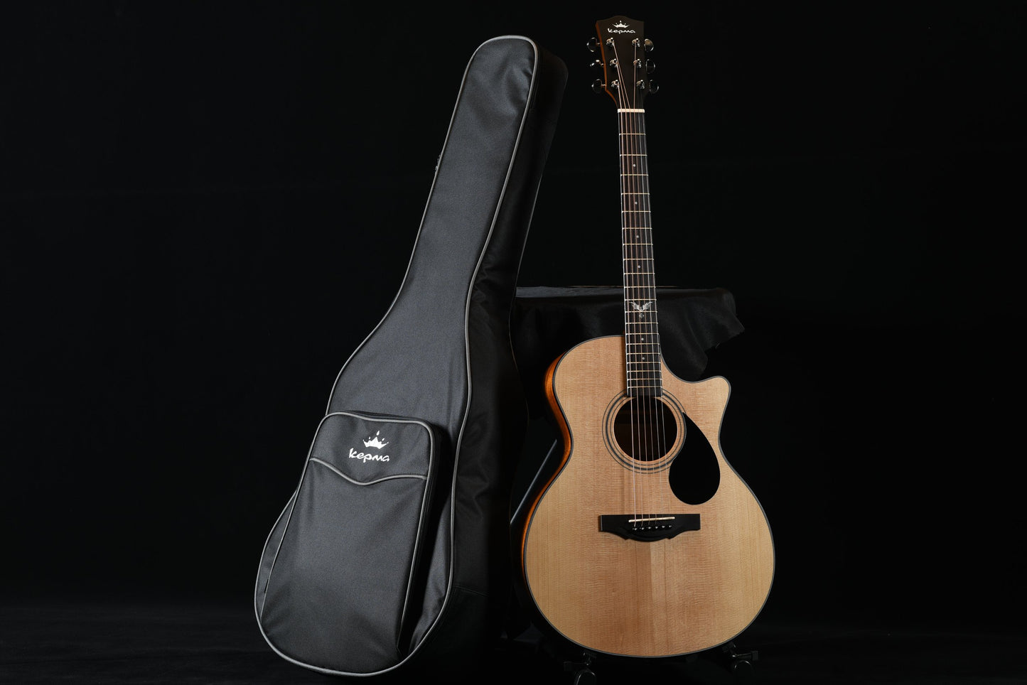 Kepma F0B Solid Spruce Torrefied Top Acoustic Guitar, Mahogany Back & Sides Folk Guitar with Padded Gig Bag, Optional K-10 Pro Pickup