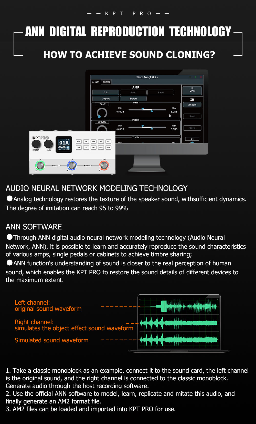 Yuimer KPT PRO Multi-effects Processor TANK G Pedal Pro Version ANN New Algorithm Electric Guitar & Bass 2 in 1 Effector