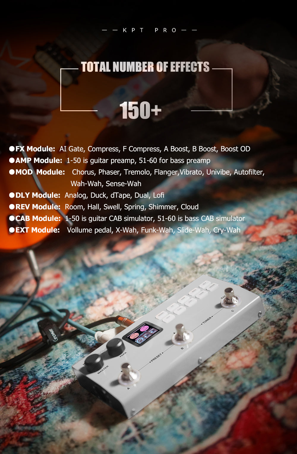 Yuimer KPT PRO Multi-effects Processor TANK G Pedal Pro Version ANN New Algorithm Electric Guitar & Bass 2 in 1 Effector