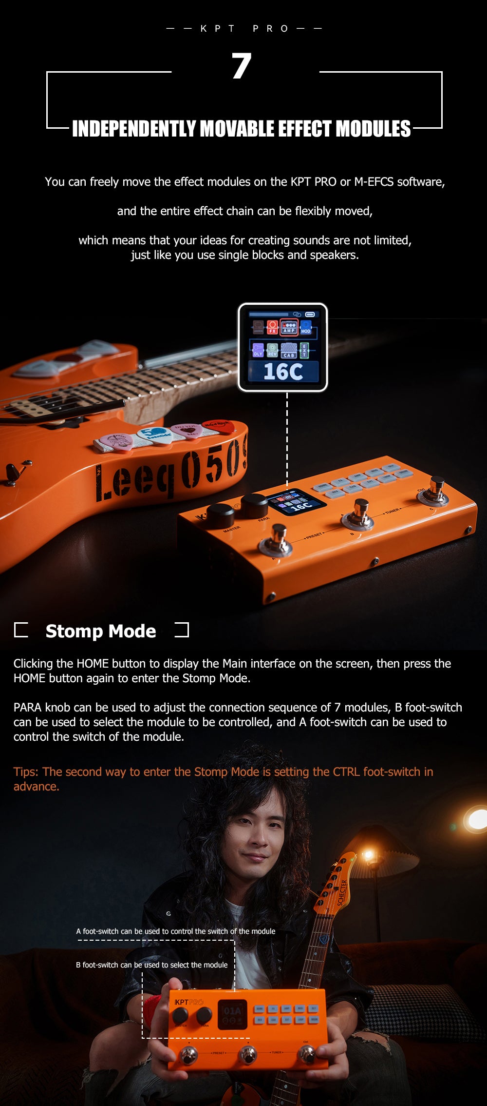 Yuimer KPT PRO Orange Multi-effect Pedal TANK G Upgraded ANN New Algorithm Electric Guitar & Bass 2 in 1 Effector