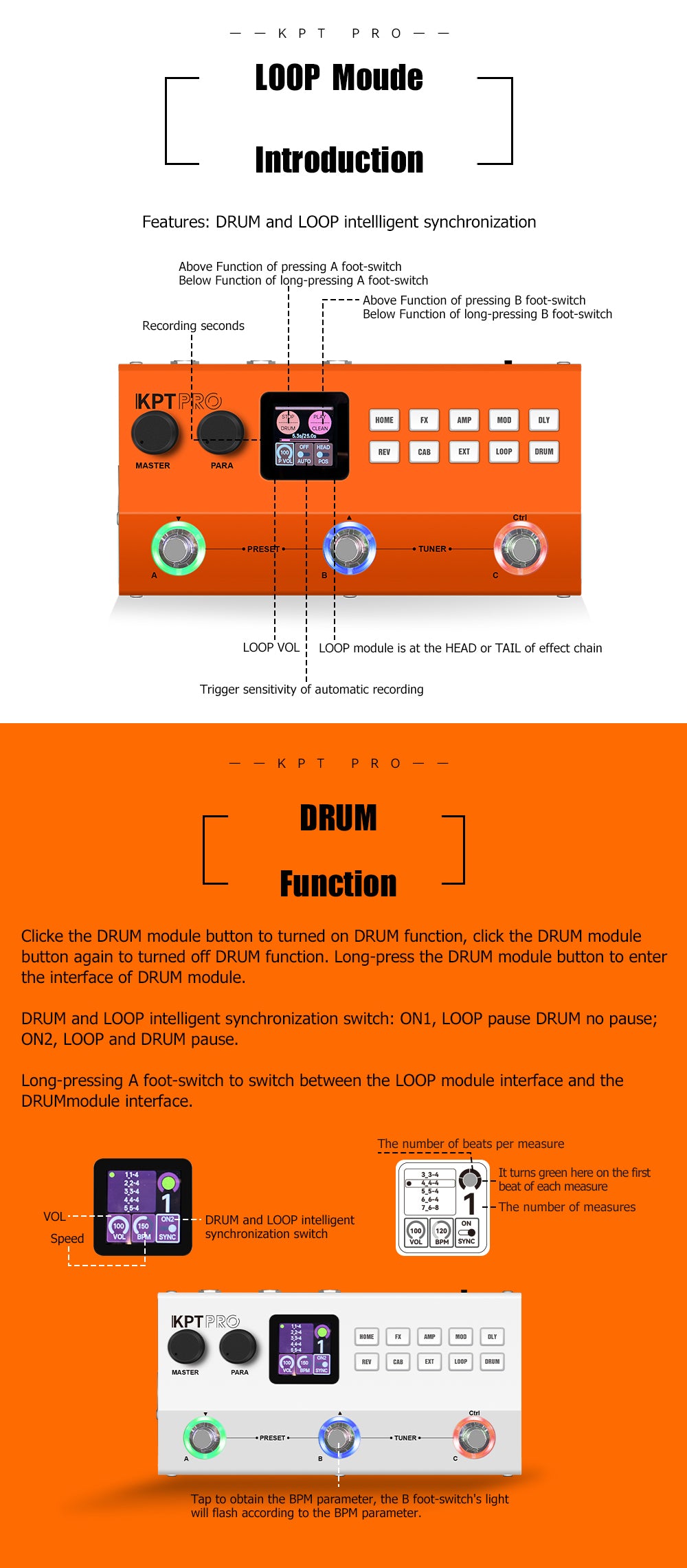 Yuimer KPT PRO Orange Multi-effect Pedal TANK G Upgraded ANN New Algorithm Electric Guitar & Bass 2 in 1 Effector