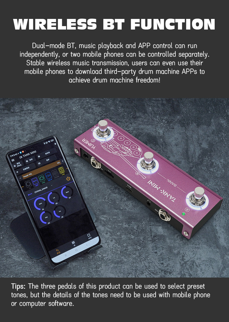 Yuimer TANK-MINI Multi-Effects Pedal Electric Guitar & Bass 2 in 1 Effector