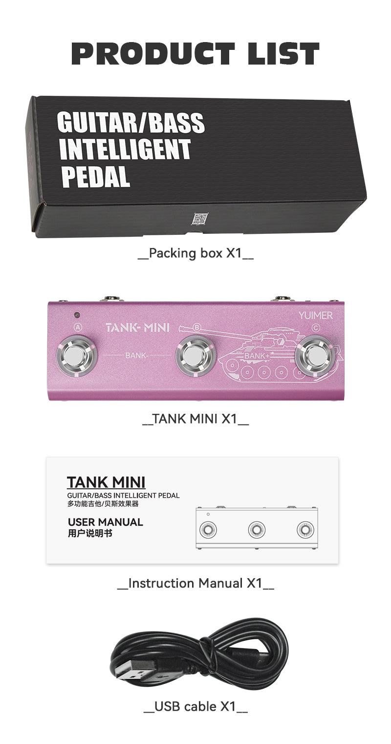 Yuimer TANK-MINI Multi-Effects Pedal Electric Guitar & Bass 2 in 1 Effector