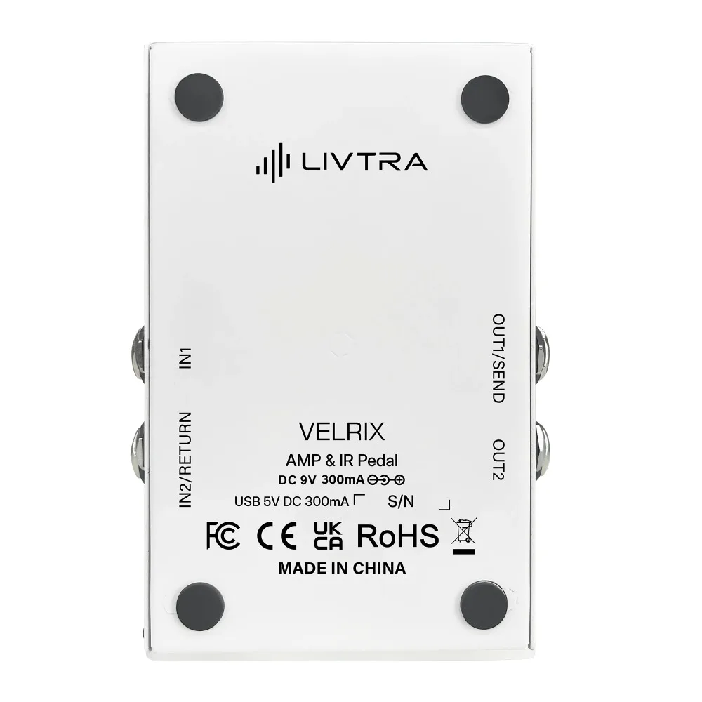 LIVTRA VELRIX Amp IR Pedal, 9 Preamp+9 Cab Sims, NAM/IR Loader, USB Audio Interface, FX Loop for Live Band & Home Studio