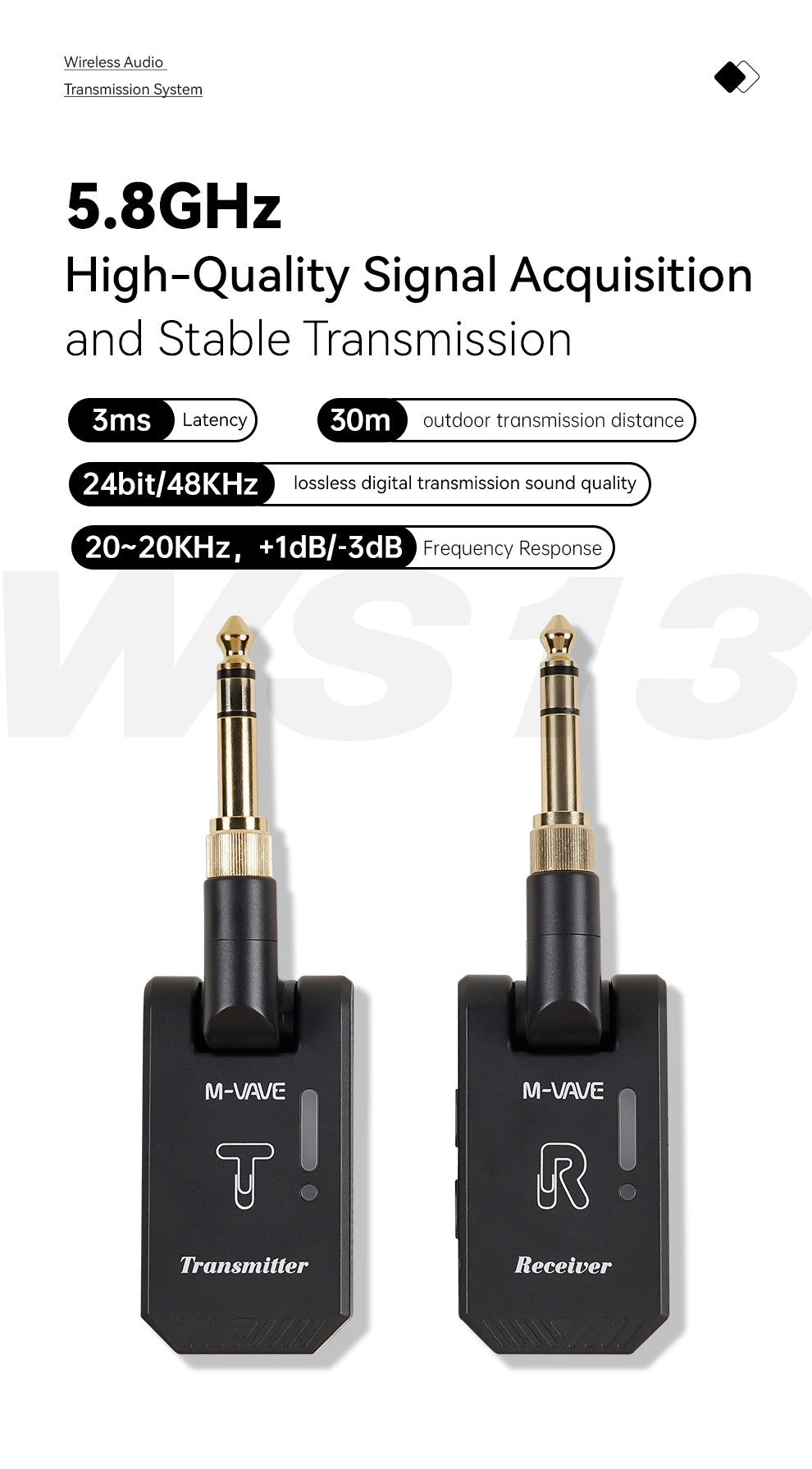 M-VAVE WS-13 5.8 GHZ Wireless Guitar System,Wireless Guitar Transmitter&Receiver with Charging Case,Guitar Wireless Accessories for Electric Guitar Audio Samplers