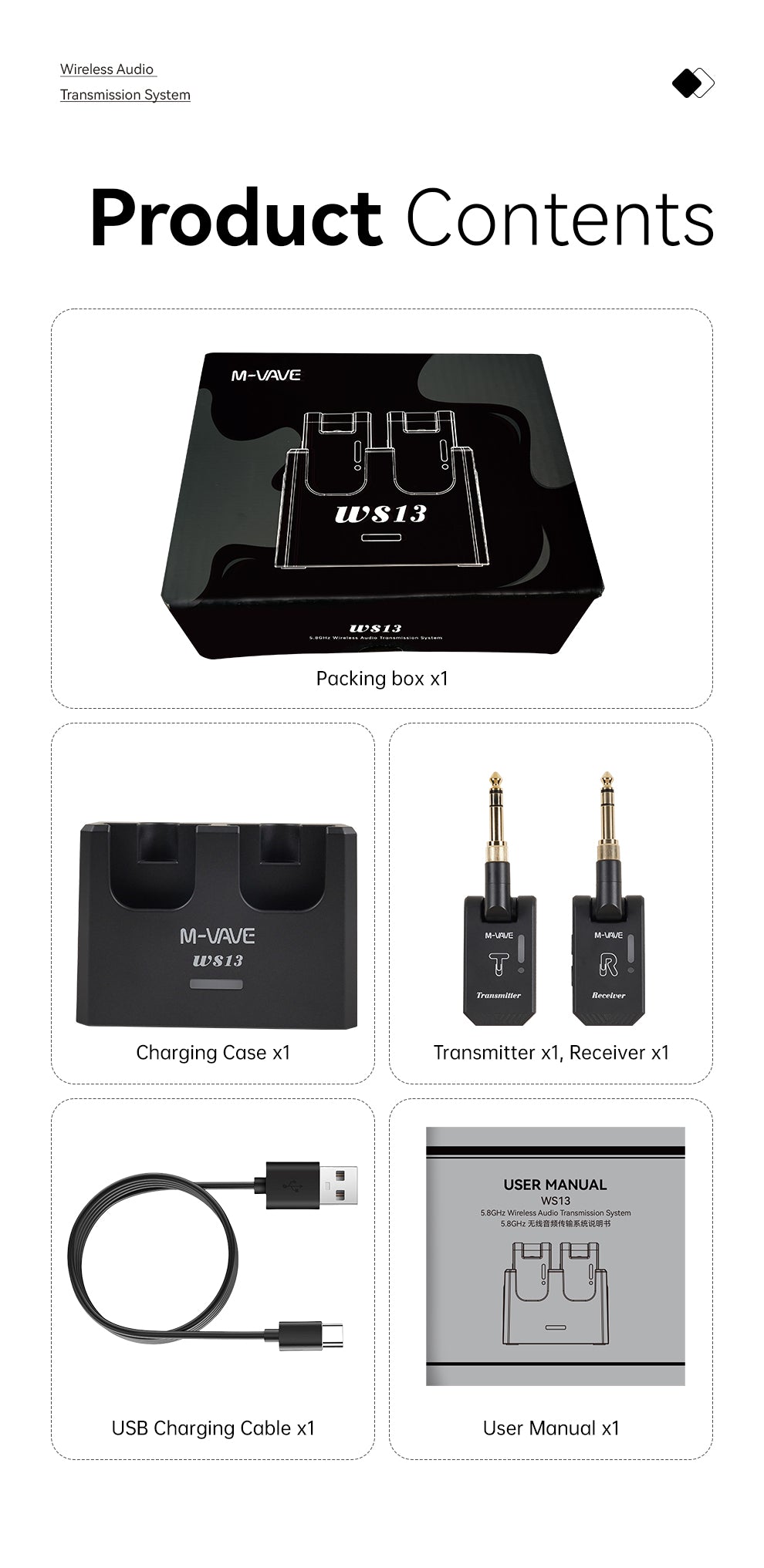 M-VAVE WS-13 5.8 GHZ Wireless Guitar System,Wireless Guitar Transmitter&Receiver with Charging Case,Guitar Wireless Accessories for Electric Guitar Audio Samplers