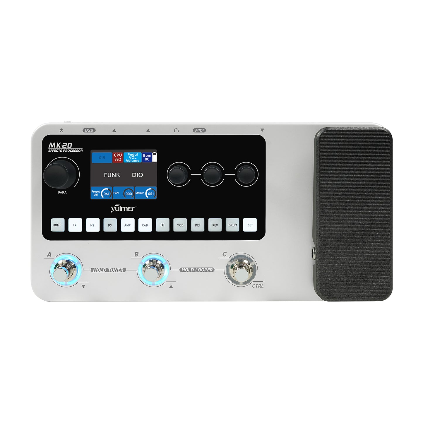 M-VAVE MK-20 Black YUIMER MK-20 white Guitar & Bass Multi Effects Pedal, Rechargeable Digital Processor with 2.4" LCD, 20s Looper, 128 Drum Patterns, Bluetooth USB-C Recording for Live Practice Studio