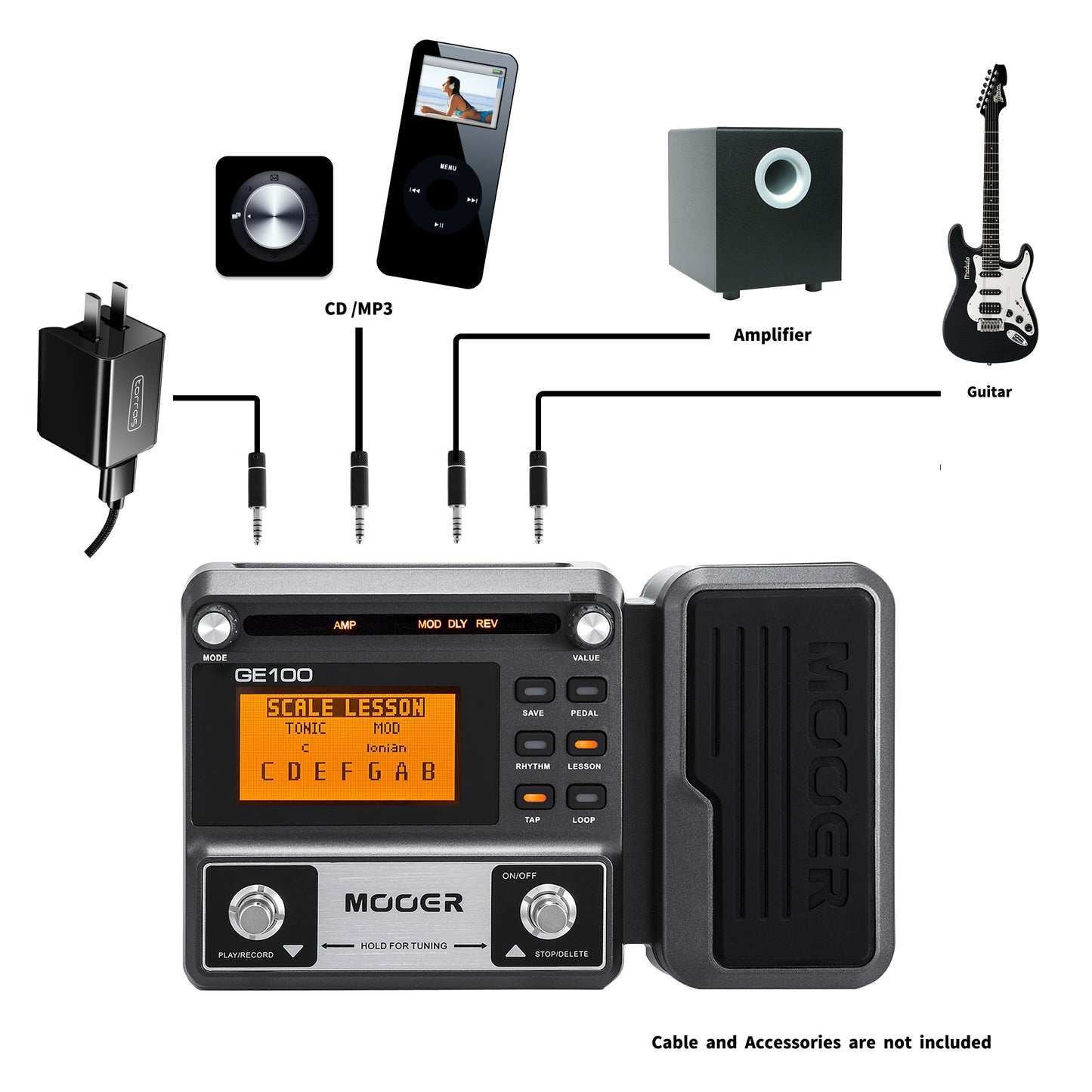 Mooer GE100 Portable All-in-One Guitar Effector Processor, 15 Amp Models 22 IR Cabs Compressor Noise Gate Modulation Delay Reverb, Support Headphone Silent Practice, USB Recording Compatible Windows Mac DAW Software