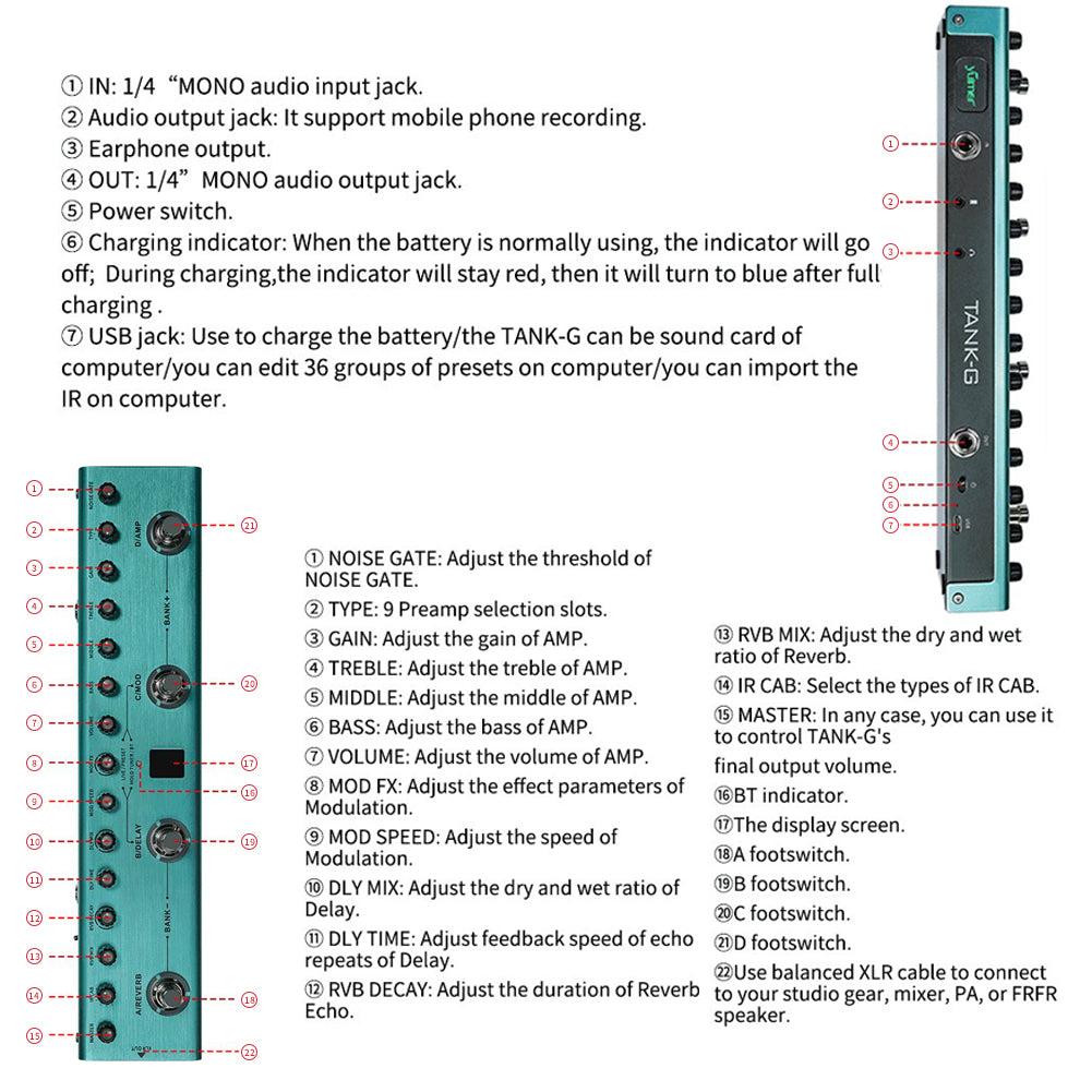 [Wholesale 20pcs Latest V2 Version] Yuimer TANK-G Multi-Effect Pedal Electric Guitar Effector