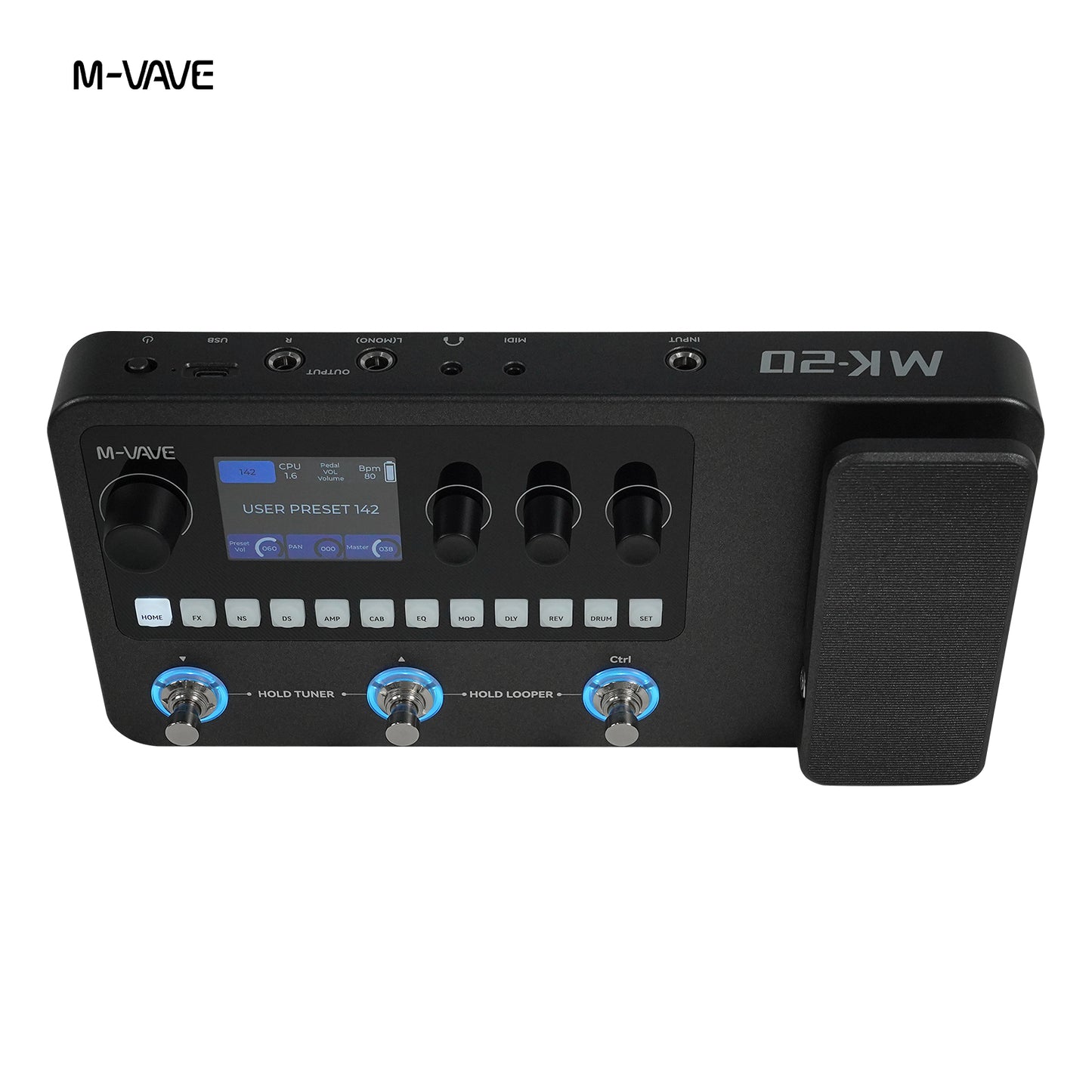 M-VAVE MK-20 Black YUIMER MK-20 white Guitar & Bass Multi Effects Pedal, Rechargeable Digital Processor with 2.4" LCD, 20s Looper, 128 Drum Patterns, Bluetooth USB-C Recording for Live Practice Studio