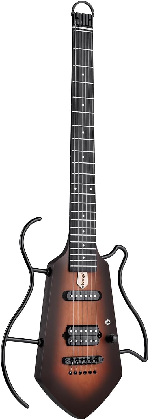 [Wholesale 4pcs] Leego Compact Electric Guitar, Small Lightweight Headless Guitar for Travel and Practice, Portable Solid Body Easy Assemble Stands with Gig Bag, Sunburst