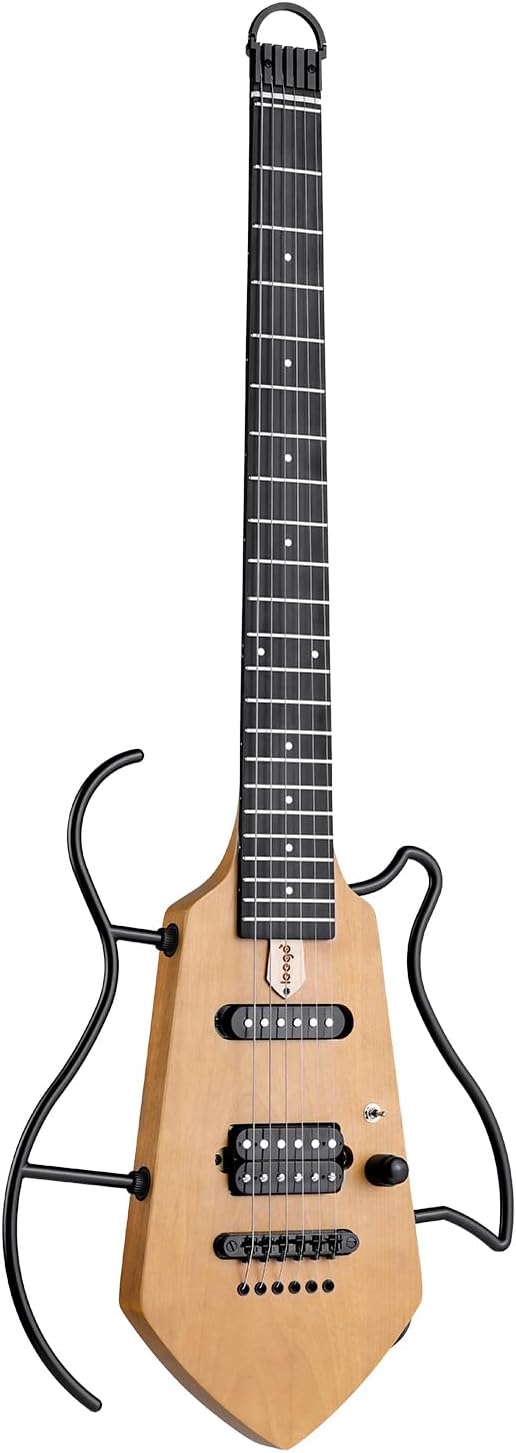 [Wholesale 4pcs] Leego Compact Electric Guitar, Small Lightweight Headless Guitar for Travel and Practice, Portable Solid Body Easy Assemble Stands with Gig Bag, Natural