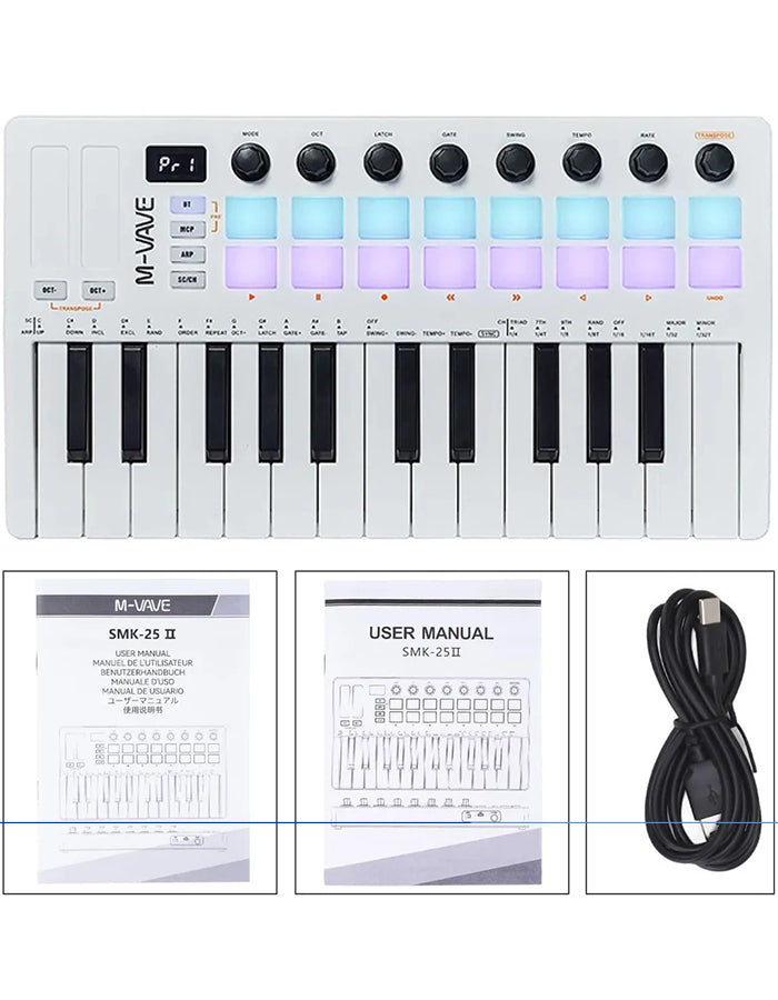 M-VAVE SMK-25 II MIDI Keyboard Controller with Backlit Drum Pads, Bluetooth Wireless Portable Rechargeable MIDI Controller, Beat Maker DAW Controller Wireless Bluetooth MIDI Keyboard