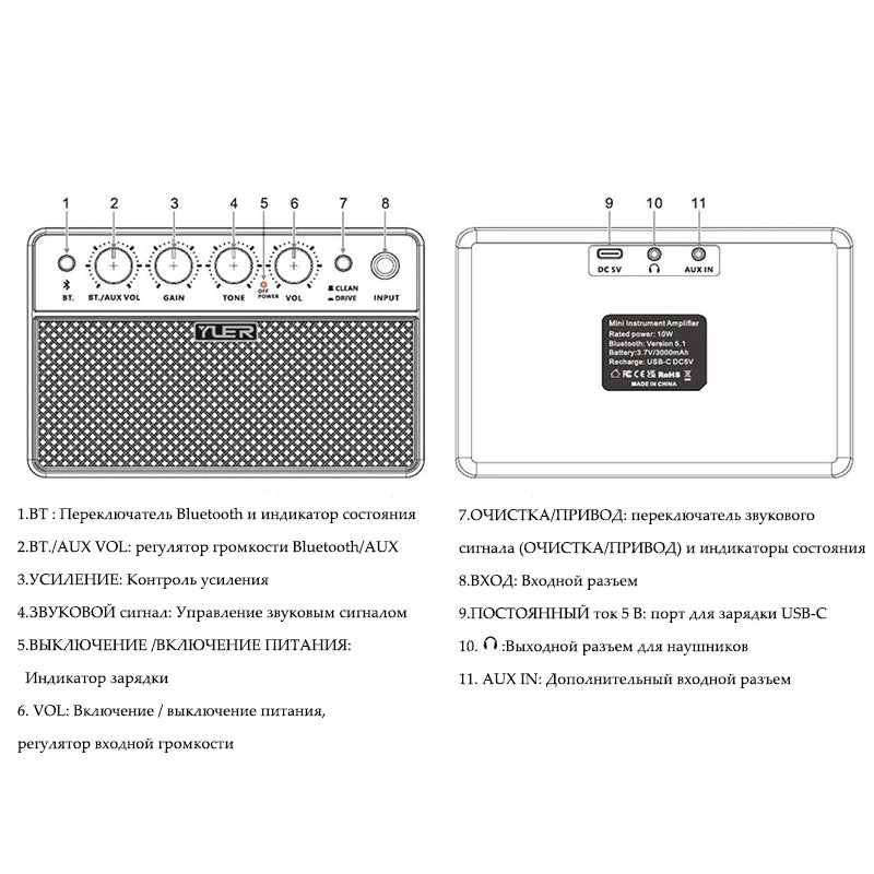 YUER BA-10-B Compact Bass Speaker Clean Distortion Dual Tone
