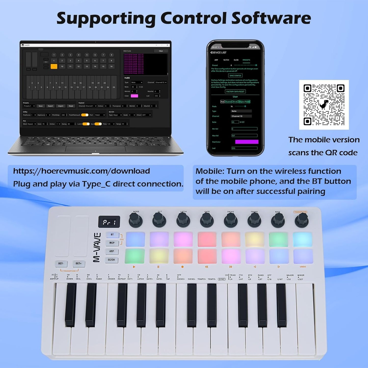 [Dropshipping] M-VAVE 25 Keys 16 Backlit Drum Pads MIDI Keyboard – Professional Beat Maker and Keytar for Keyboard Music Production