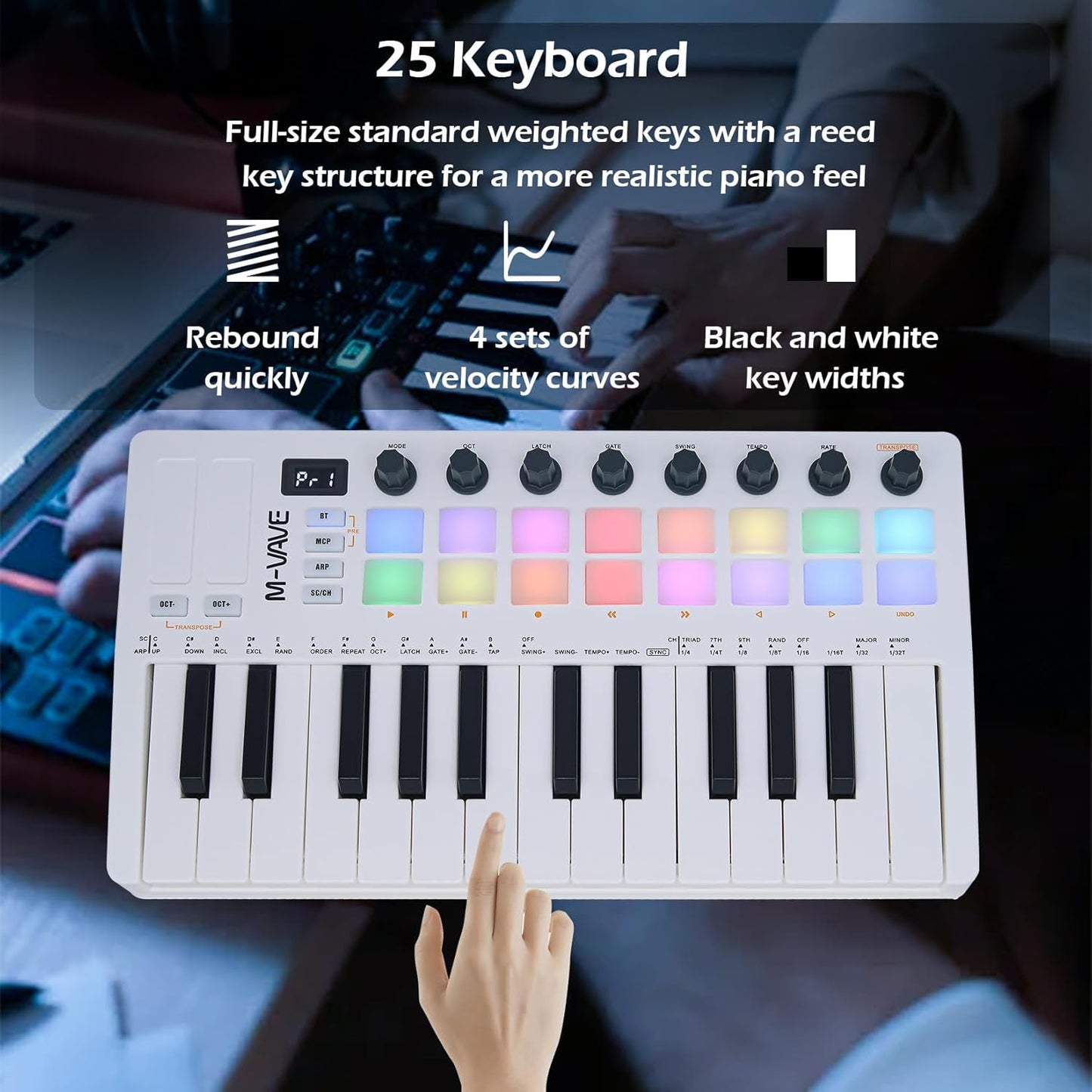 [Dropshipping] M-VAVE 25 Keys 16 Backlit Drum Pads MIDI Keyboard – Professional Beat Maker and Keytar for Keyboard Music Production