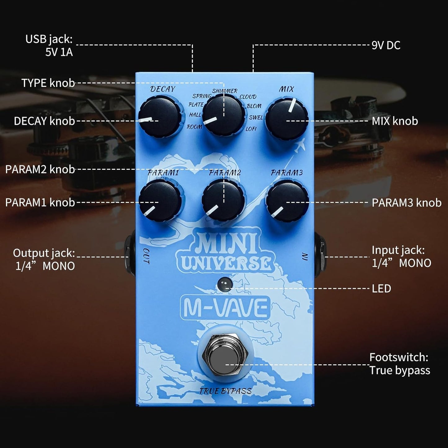 [Dropshipping] M-VAVE Guitar Pedal Reverb Innovation Unique Sound 9 Reverb Effects Universe Pedals