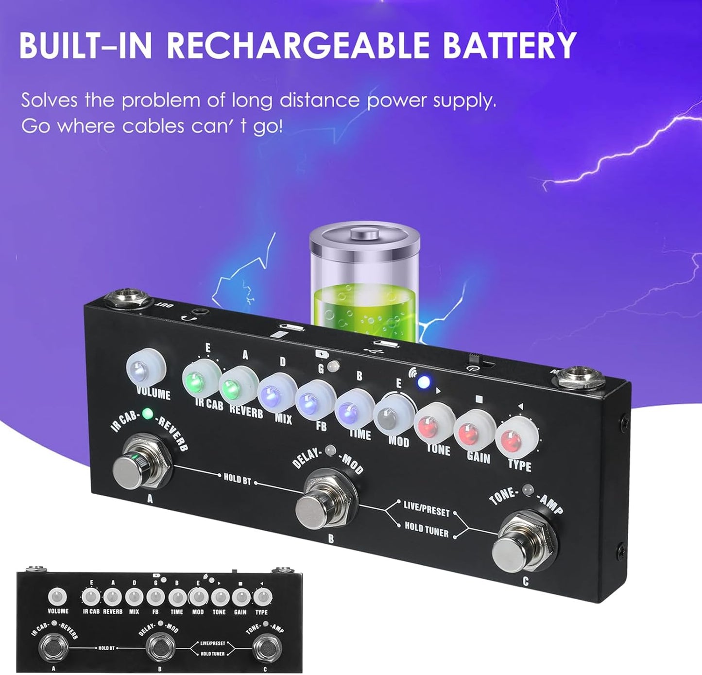 [Wholesale 30pcs] M-VAVE CUBE-BABY Guitar Multi-Effects Pedal with 8 IR Cabinet Simulations, Rechargeable Battery