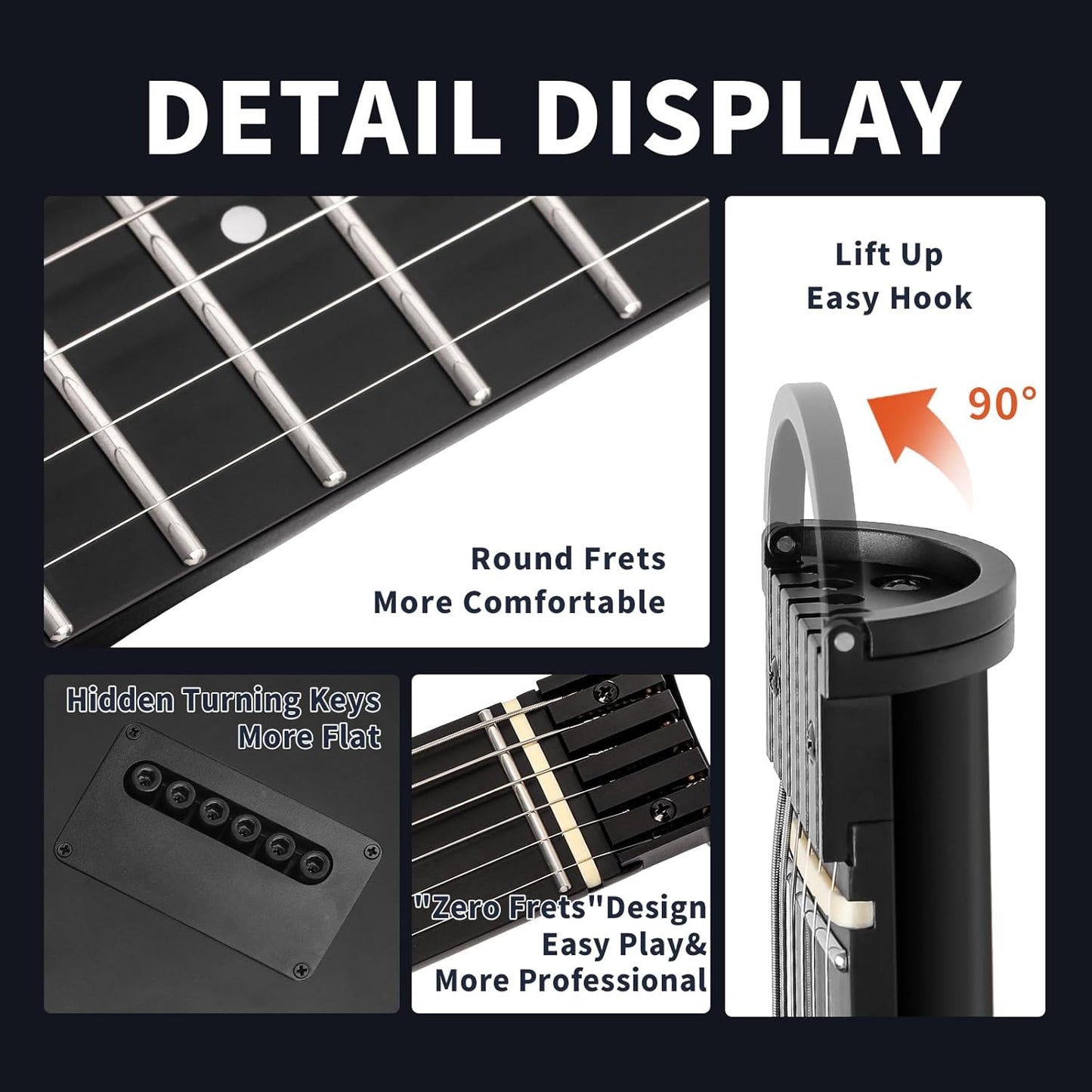 [Wholesale 4pcs] Leego Compact Electric Guitar, Small Lightweight Headless Guitar for Travel and Practice, Portable Solid Body Easy Assemble Stands with Gig Bag, Sunburst