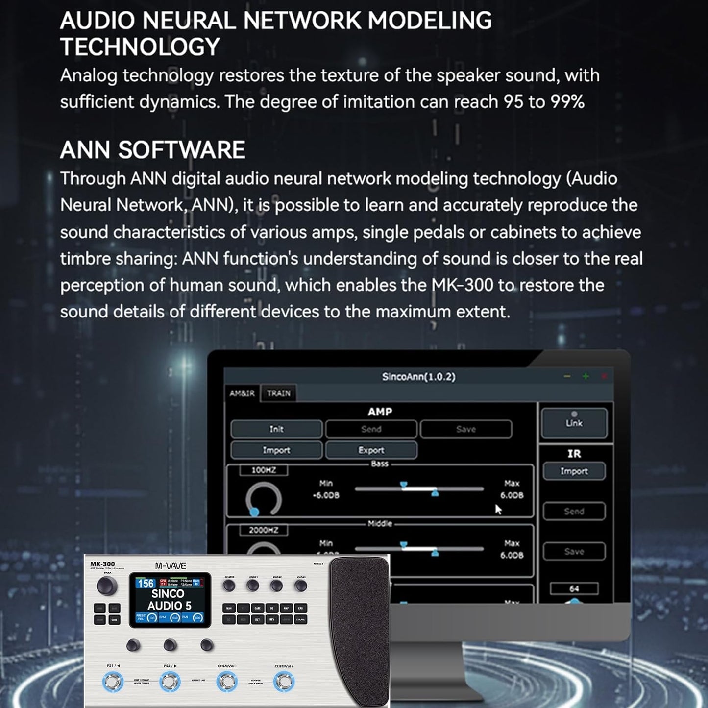 [Dropshipping] M-VAVE MK-300 Guitar/Bass Multi-Effects Processor TANK-G Pedal Pro Max Version Neural Network Modeling 320+ Effects 160 Presets