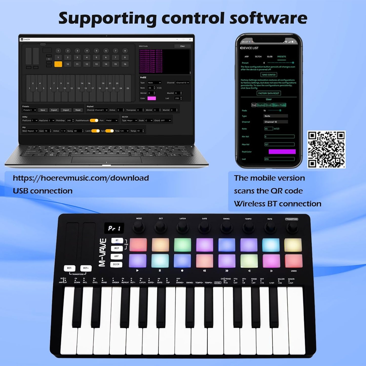 [Dropshipping] M-VAVE 25 Keys 16 Backlit Drum Pads MIDI Keyboard – Professional Beat Maker and Keytar for Keyboard Music Production