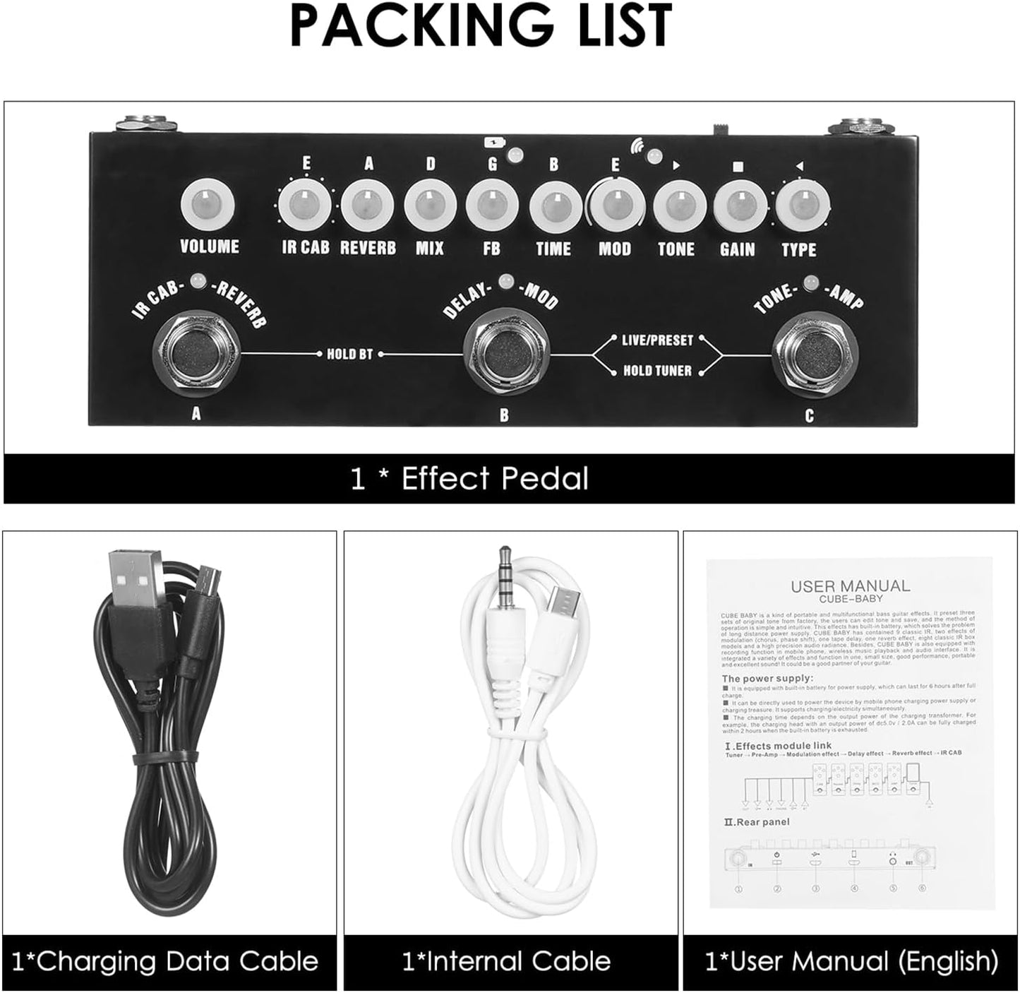 [Wholesale 30pcs] M-VAVE CUBE-BABY Guitar Multi-Effects Pedal with 8 IR Cabinet Simulations, Rechargeable Battery