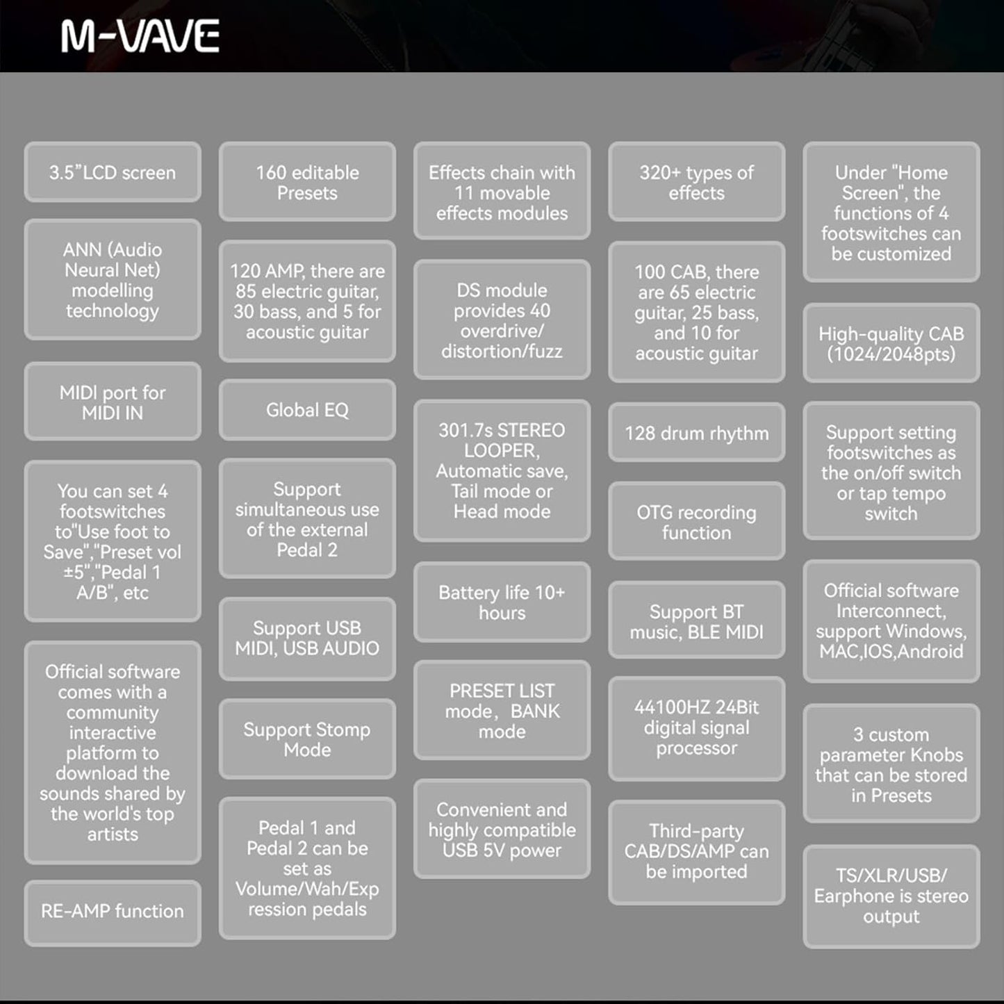 [Dropshipping] M-VAVE MK-300 Guitar/Bass Multi-Effects Processor TANK-G Pedal Pro Max Version Neural Network Modeling 320+ Effects 160 Presets