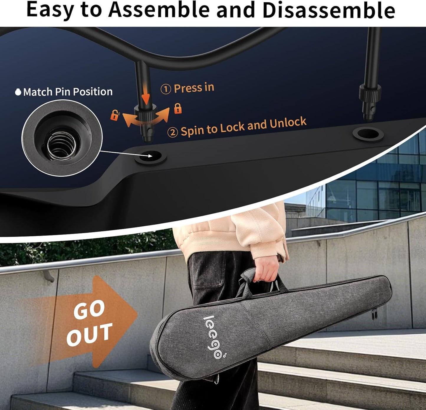 [Wholesale 4pcs] Leego Compact Electric Guitar, Small Lightweight Headless Guitar for Travel and Practice, Portable Solid Body Easy Assemble Stands with Gig Bag, Sunburst
