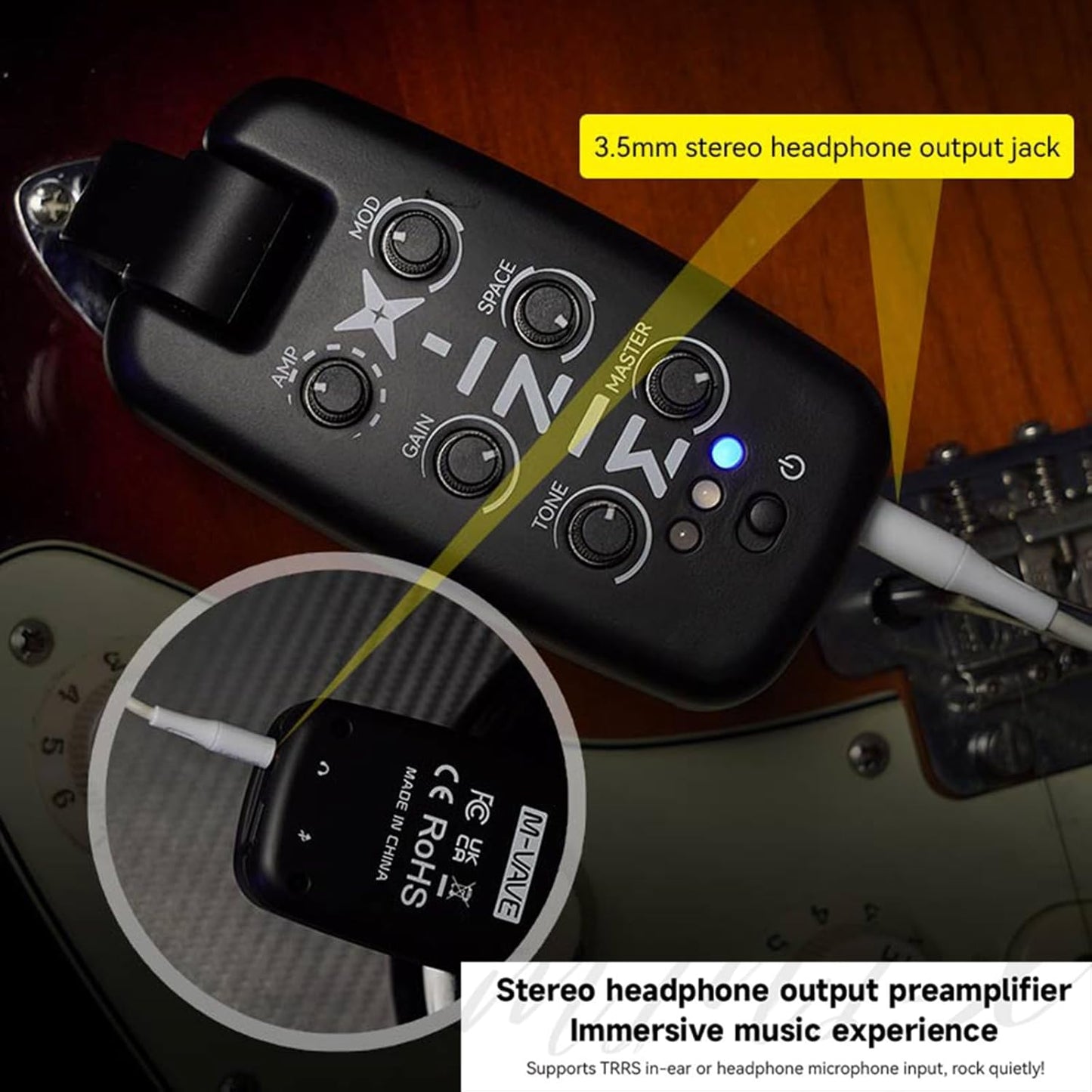 [Dropshipping] M-VAVE Mini-X Headphone Amplifier 9 Amp Simulators, 3 Atmospheres, 3 Ambient Effects for Electric Guitar / Bass