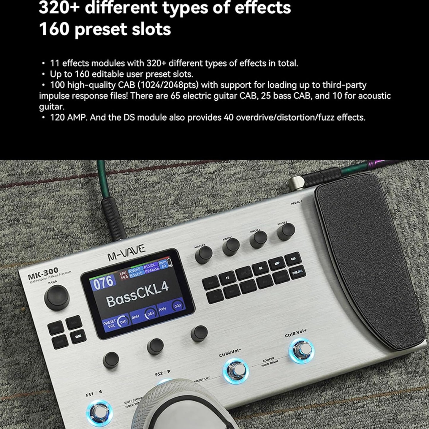 [Dropshipping] M-VAVE MK-300 Guitar/Bass Multi-Effects Processor TANK-G Pedal Pro Max Version Neural Network Modeling 320+ Effects 160 Presets