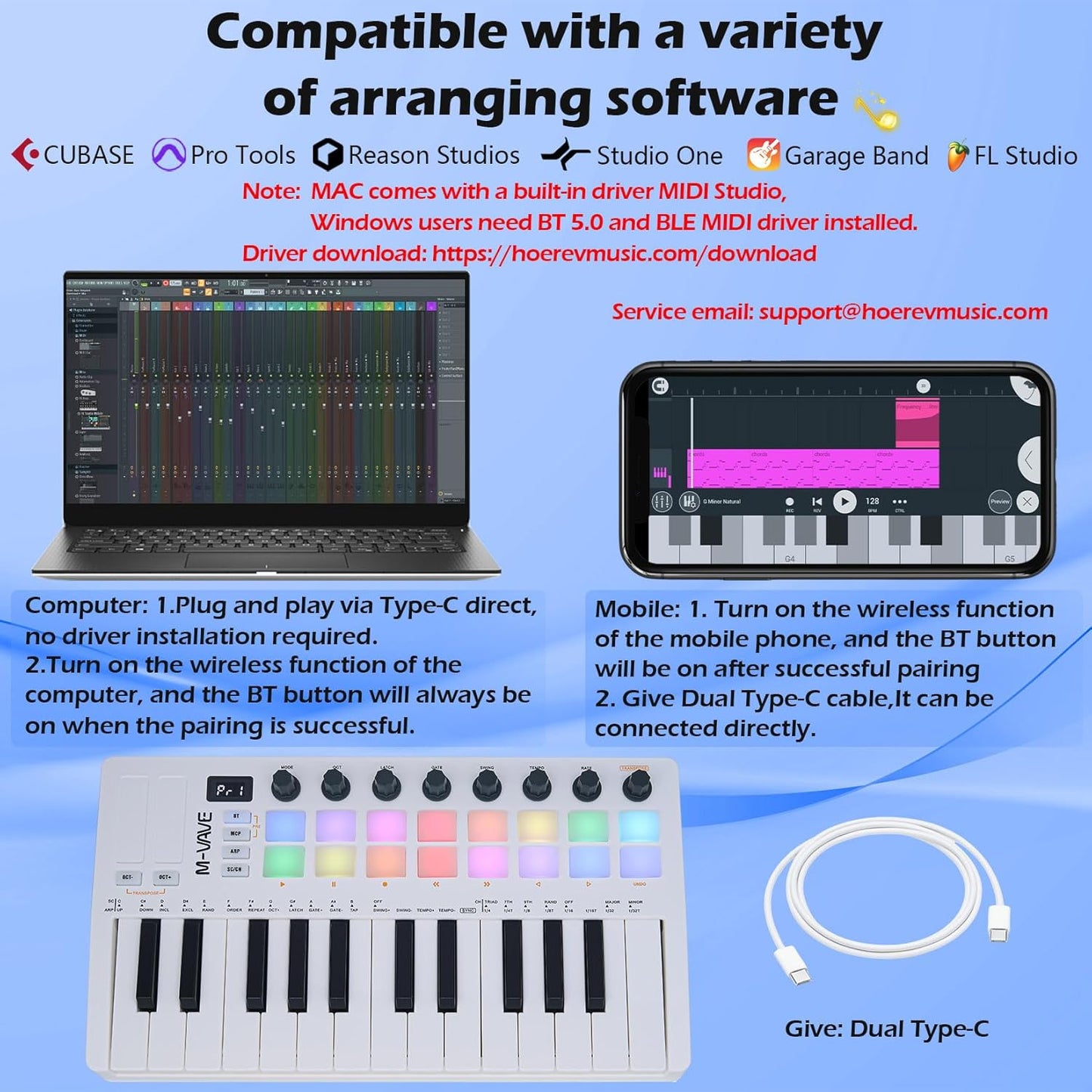 [Dropshipping] M-VAVE 25 Keys 16 Backlit Drum Pads MIDI Keyboard – Professional Beat Maker and Keytar for Keyboard Music Production