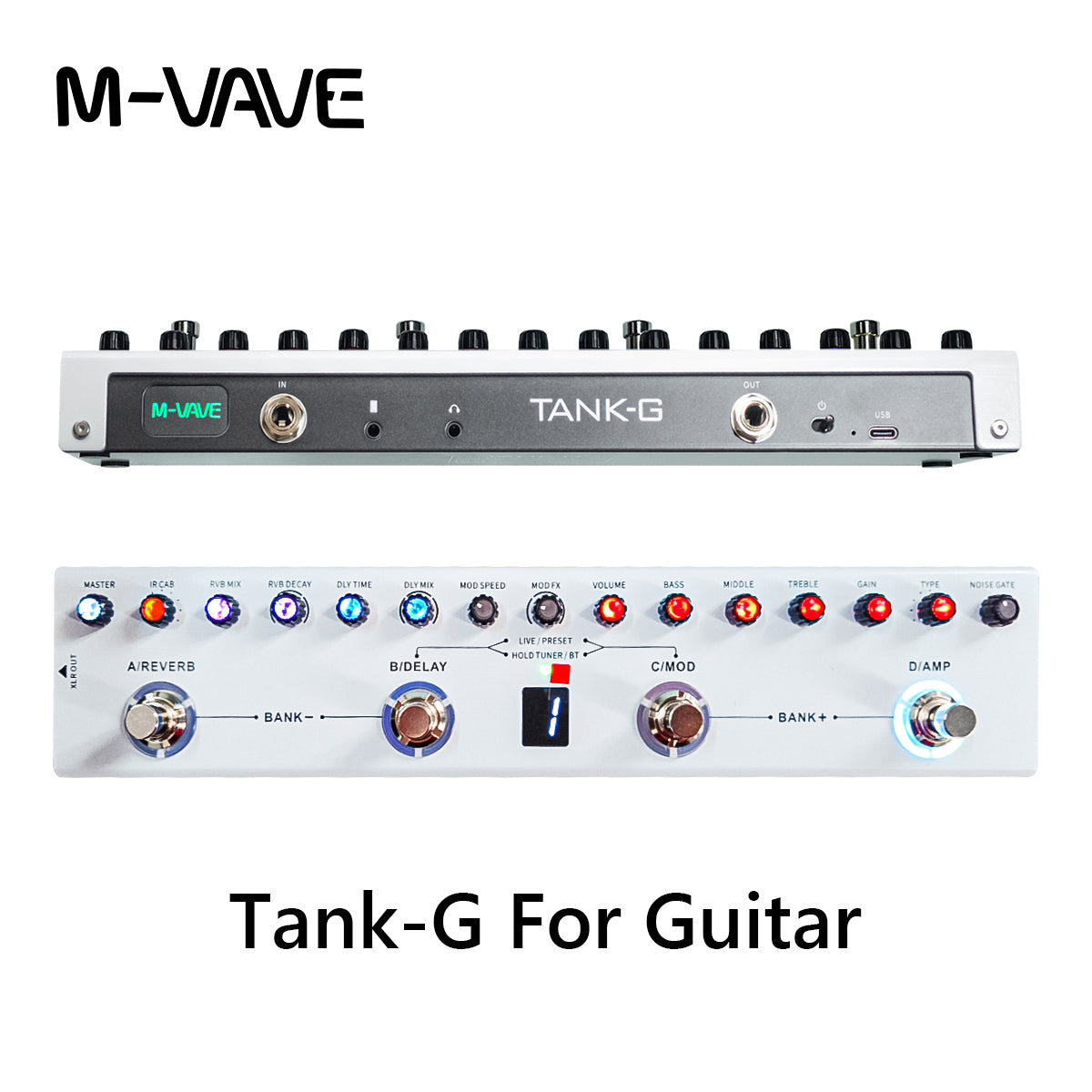 M-VAVE TANK-G Multi-effects Guitar Pedal, 36 Presets, Delay, Reverb, Modulation, Preamp, Darkgreen