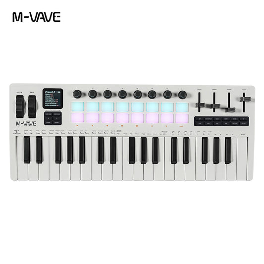 M-VAVE SMK-37 PRO Portable MIDI Synthesizer Keyboard, 1.54 Inch LCD Display, 64 Step Sequencer Arpeggiator, Sustain Pedal MIDI Out Support, Compatible Windows Mac iOS Android for Beat Making Songwriting Studio