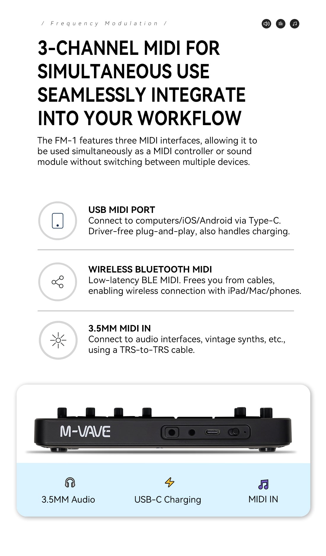 M-VAVE FM-1 Synthesizer Digital Keyboards Voice-Out Keyboard Synthesizer Speaking Out Independently 128 Factory Presets, 27 Key built-in Sound Module 6