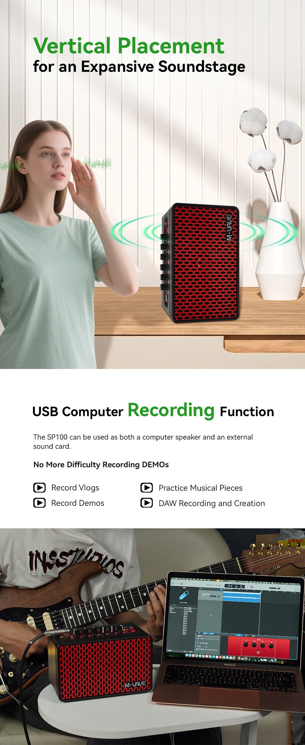M-VAVE SP100 Smart Guitar Speaker with 9 Tones, 6 Effects & APP Control