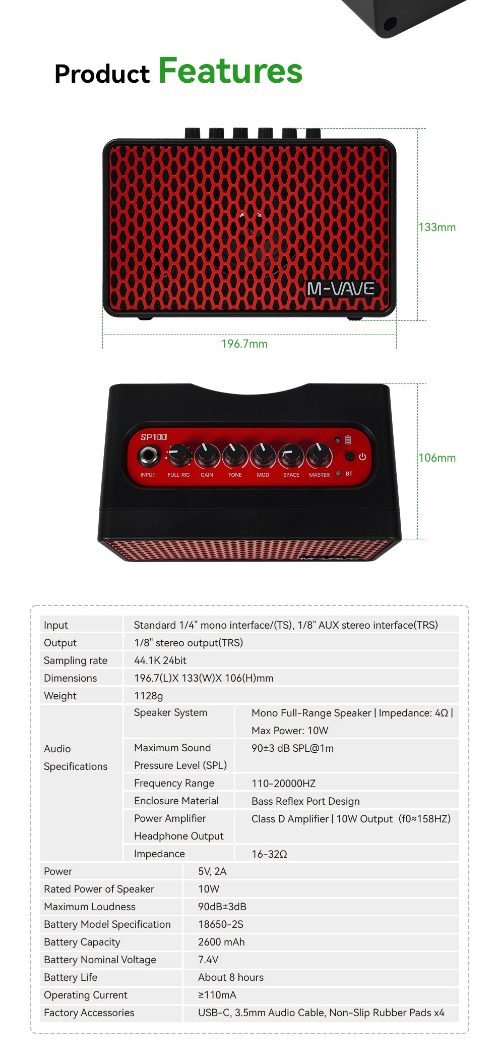 M-VAVE SP100 Smart Guitar Speaker with 9 Tones, 6 Effects & APP Control