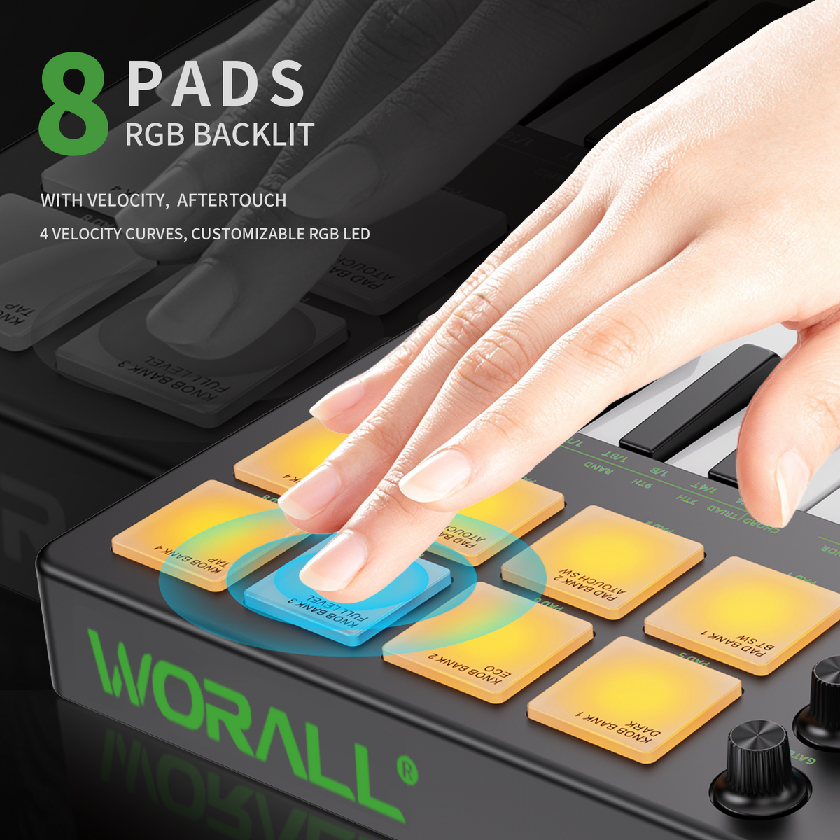 WORALL WK-25 Wireless MIDI Keyboard Controller with P4 Mate Receiver, 25 Keys, 8 Knobs, Touchpads, Arpeggiator, Smart Chord/Scale for Music Production