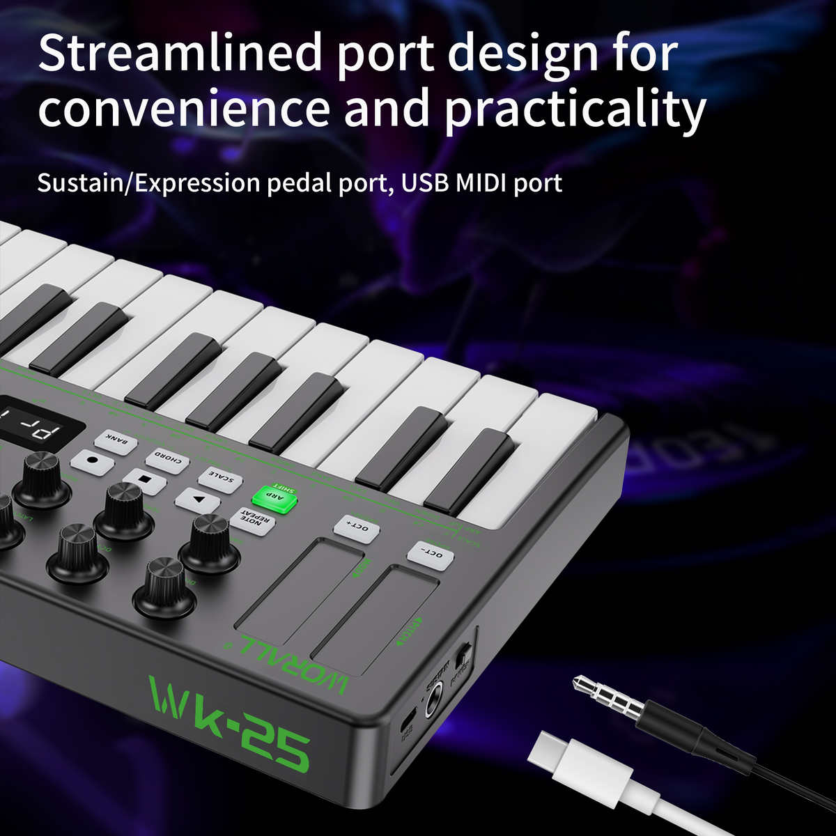 WORALL WK-25 Wireless MIDI Keyboard Controller with P4 Mate Receiver, 25 Keys, 8 Knobs, Touchpads, Arpeggiator, Smart Chord/Scale for Music Production